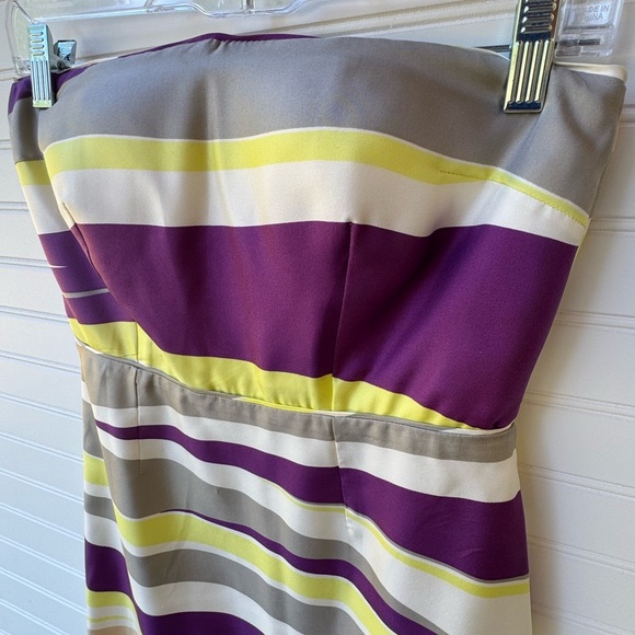 Banana Republic Women’s Size 2 Petite Purple/Yellow Striped Silk Strapless Dress - Picture 3 of 4